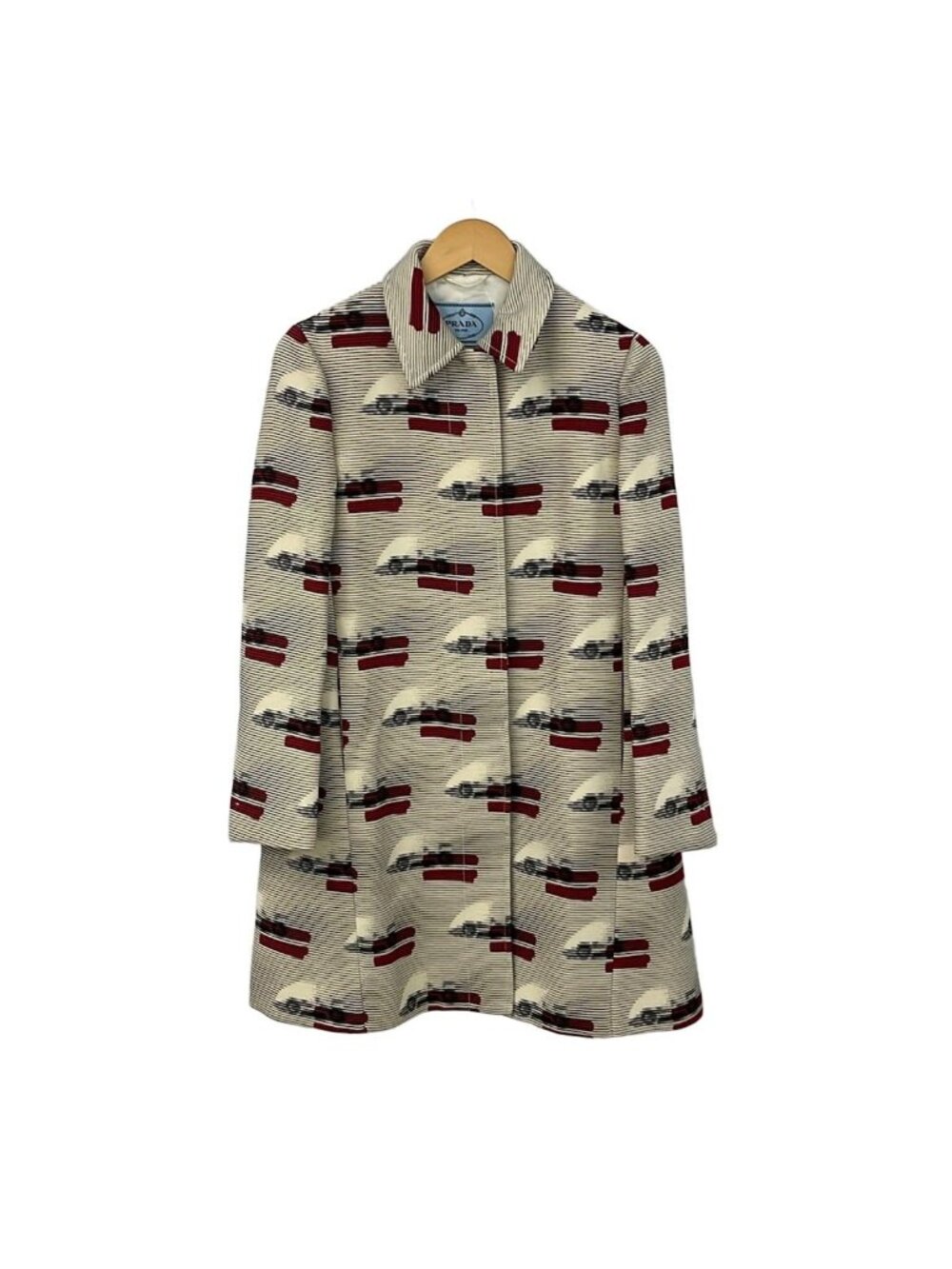 Prada Coat 40 M Ivory Black Red Long Sleeve Border Autumn Winter